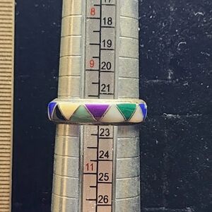 Native American Sterling Silver Inlaid 6 Stone Ring Size 10 Marked/Tested+